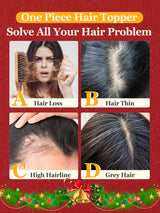 Human Hair Toppers with Clips for Volume and Length, 5x9cm Base