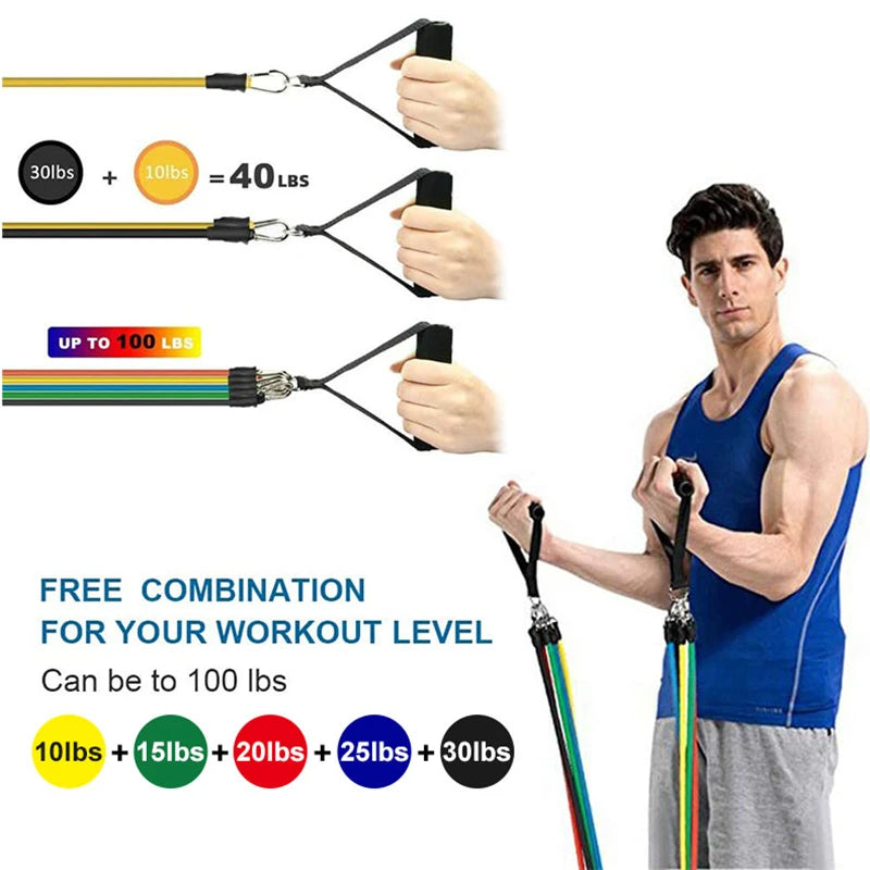 11pcs Resistance Bands Set with Ankle Strap & Chest Expander for Fitness Pilates