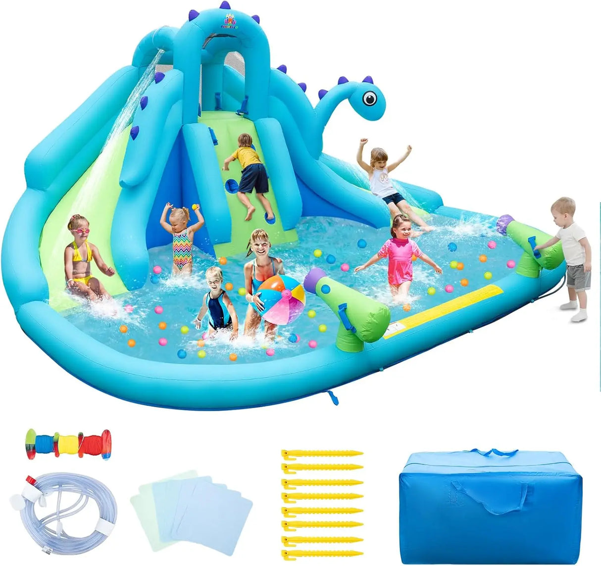 Dinosaur Inflatable Bounce Park with Slides and Splash Pool, Wet & Dry Combo
