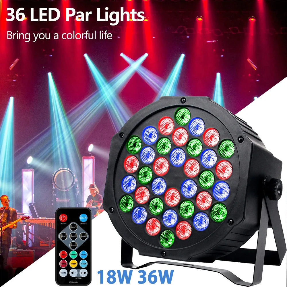 RGB LED Par Lights 36W 9 Modes Sound Activated Remote Control for Events