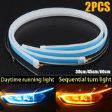 12V LED Guide Strip Headlight Bulbs - 2Pcs Sequential DRL Turn Signal Lights
