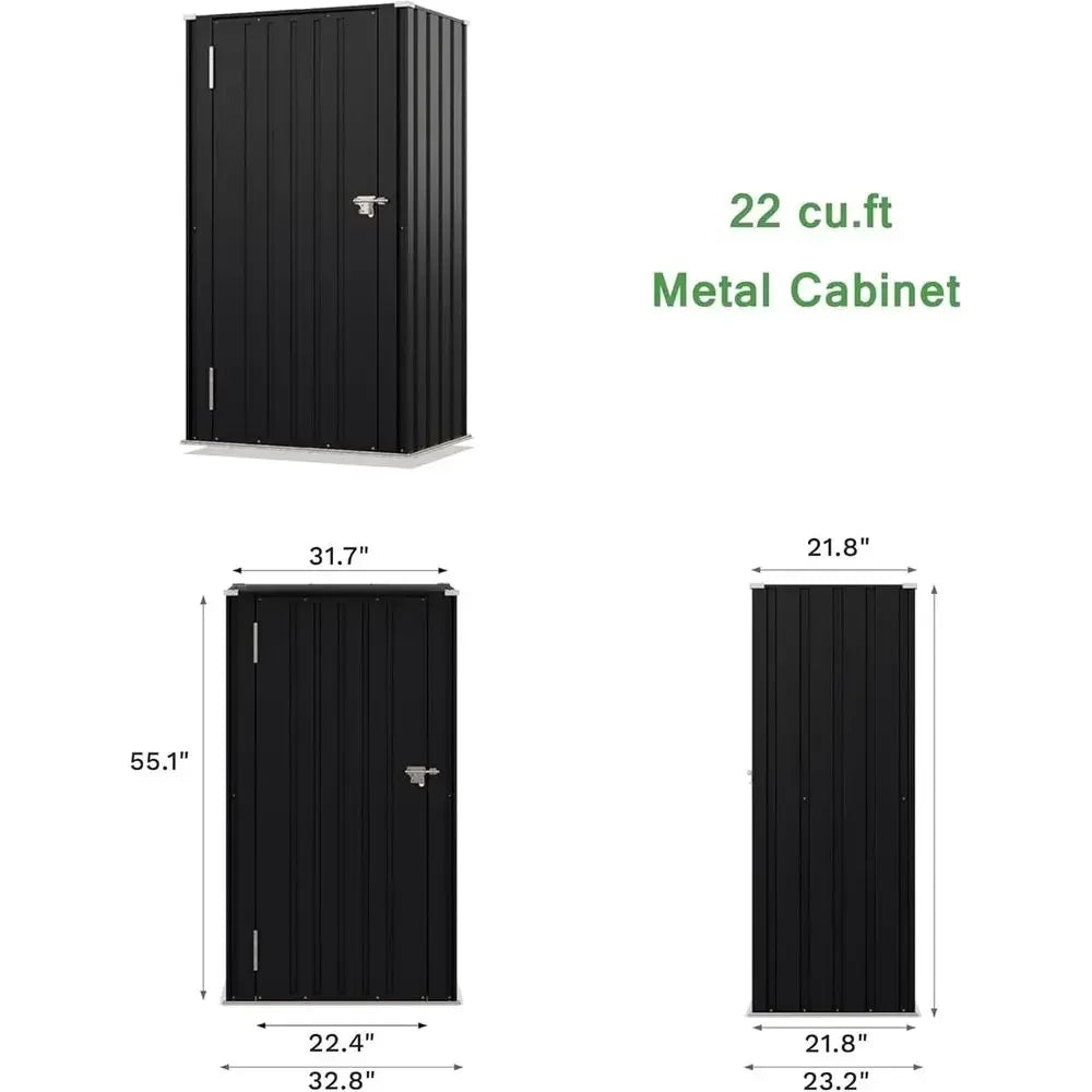 Lockable Metal Storage Shed 22-Foot Outdoor Tool Cabinet, Black