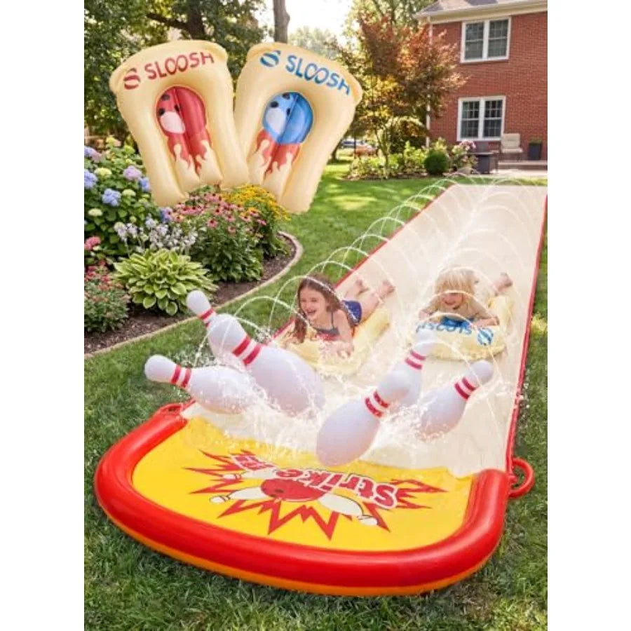 20FT Lawn Water Slide Bowling Game Set for Kids, PVC Material, Blue & Yellow