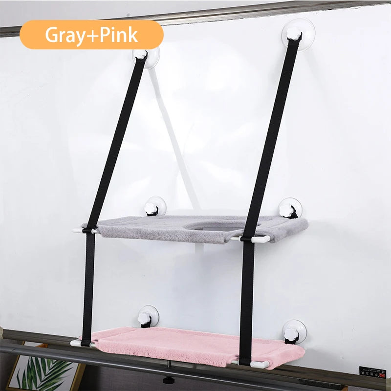 Double-layer Velvet Cat Suspension Bed with Suction Cups - 20kg Capacity