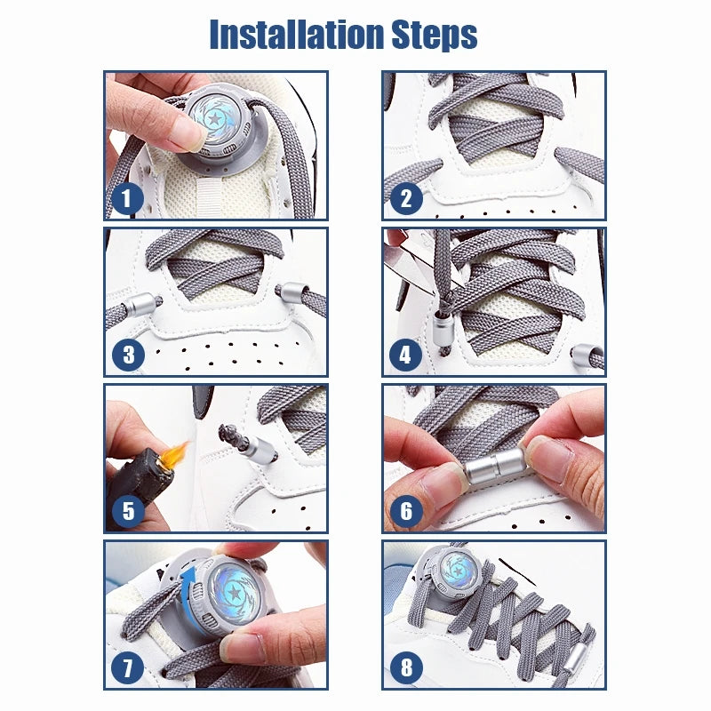 Automatic Flat No Tie Shoelaces with Swivel Buckle for Sneakers Adults Kids