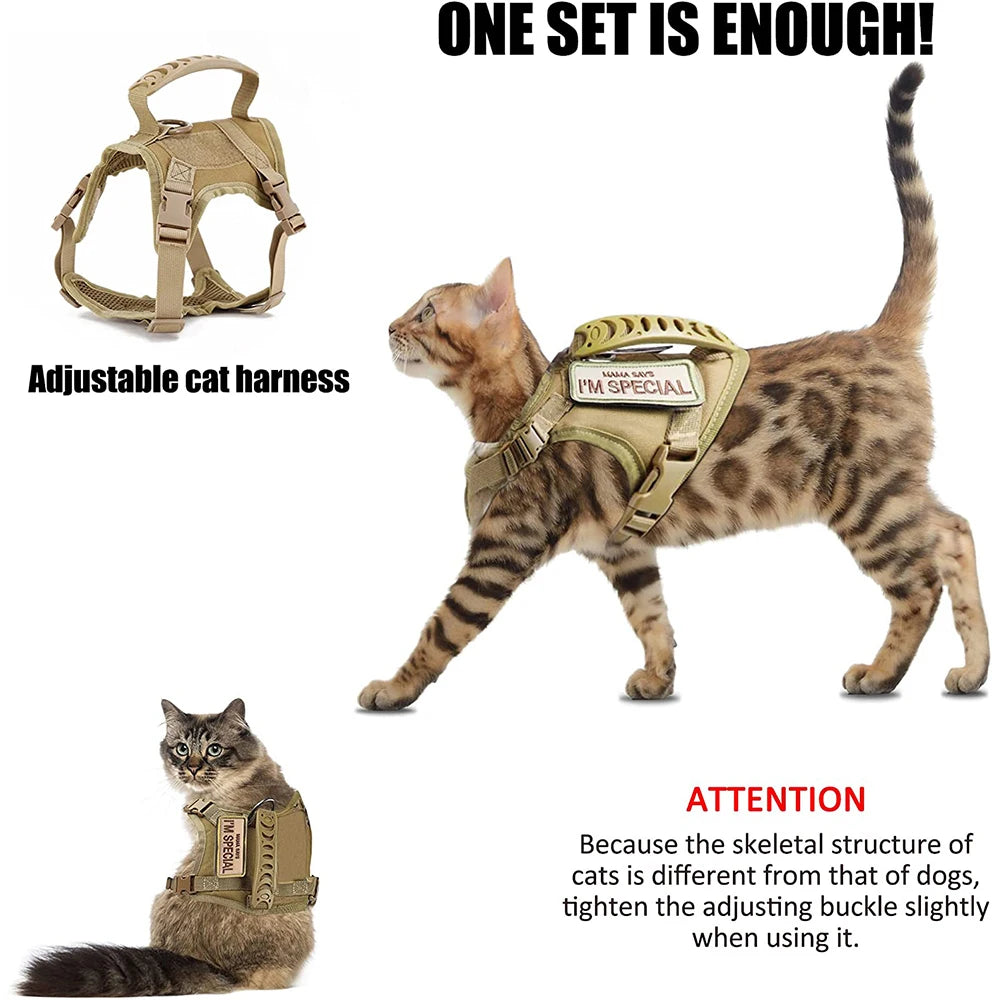 Tactical Cat Harness Adjustable Escape Proof Soft Mesh Vest for Walking
