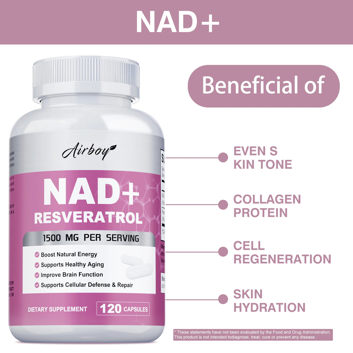 NAD+ Resveratrol Supplements - 120 Capsules for Energy & Immune Support