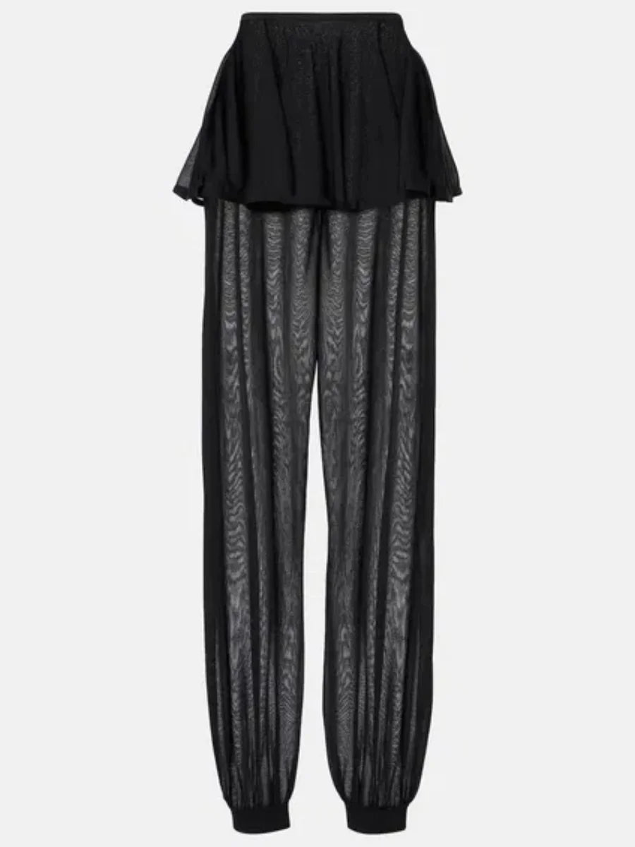 Women’s Sheer Bloomers Skirted Pants Wide Leg Culottes - Mid Rise Flare