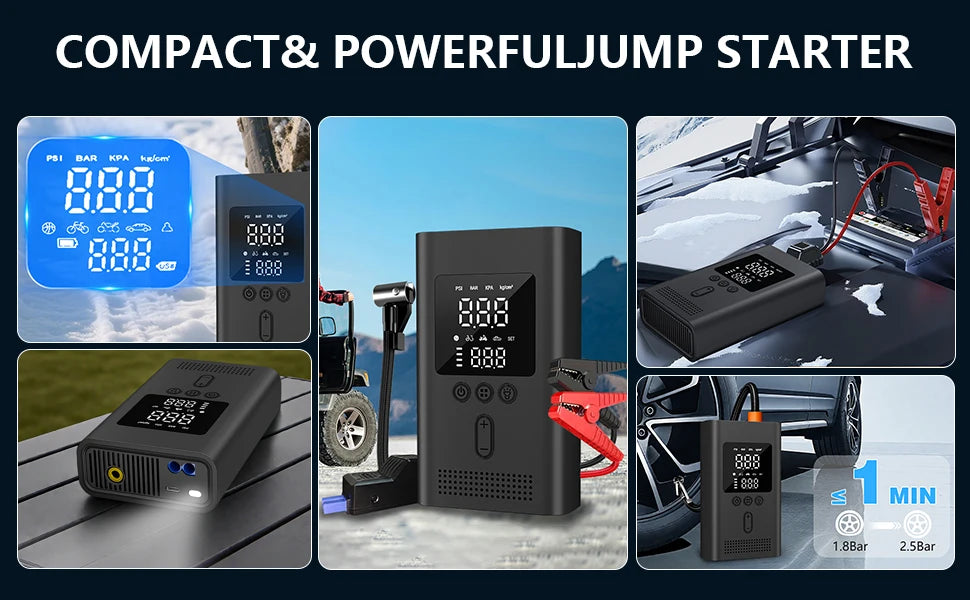 8000mAh Car Jump Starter & Tire Inflator, 150PSI Portable Air Compressor