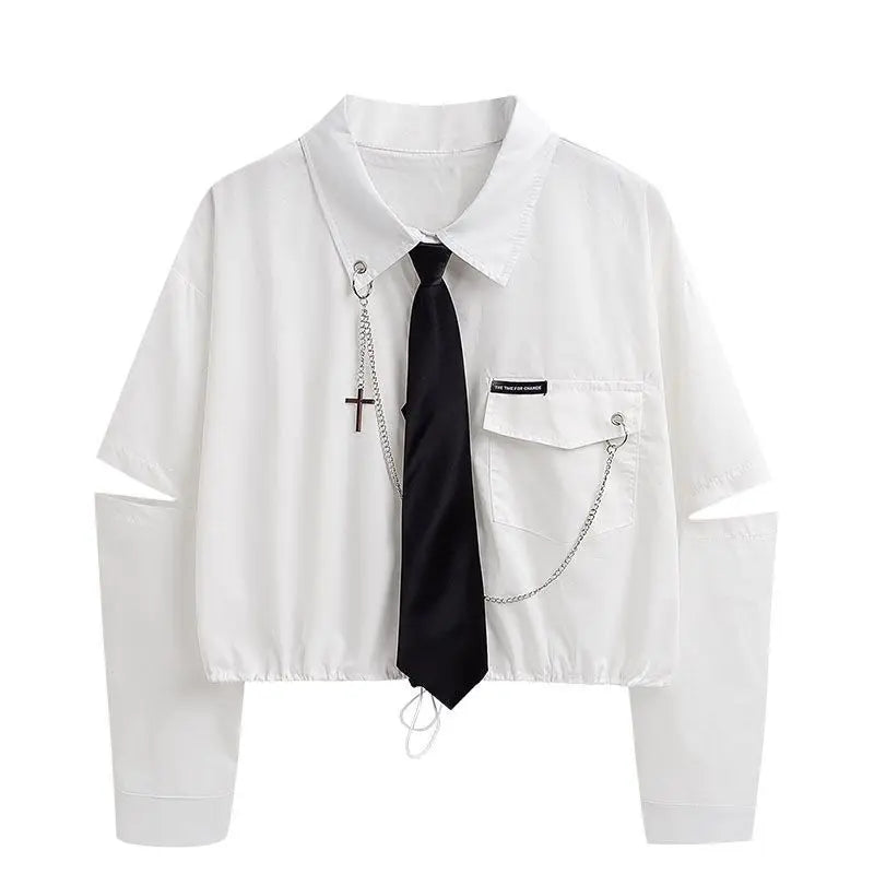 Gender Neutral High Waist Black Cargo & Cropped Shirt Set - Unisex Outfit