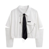 Gender Neutral High Waist Black Cargo & Cropped Shirt Set - Unisex Outfit