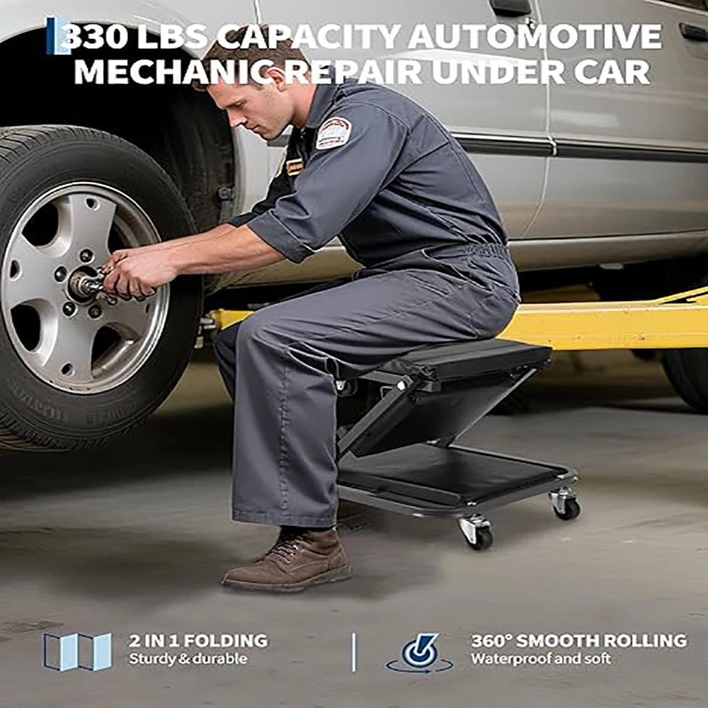 Foldable Garage Creeper Shop Seat, 300LBS Capacity, Automotive Repair Tool