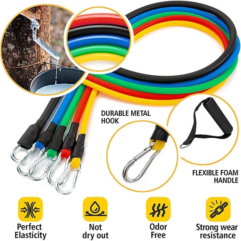 11pcs Resistance Bands Set with Ankle Strap & Chest Expander for Fitness Pilates