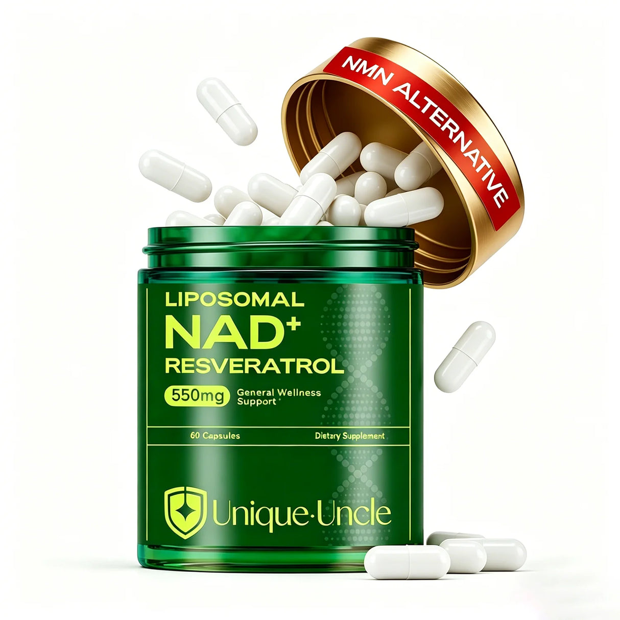 NAD Supplement 500mg - 60 Caps for Brain Function & Cellular Energy Support