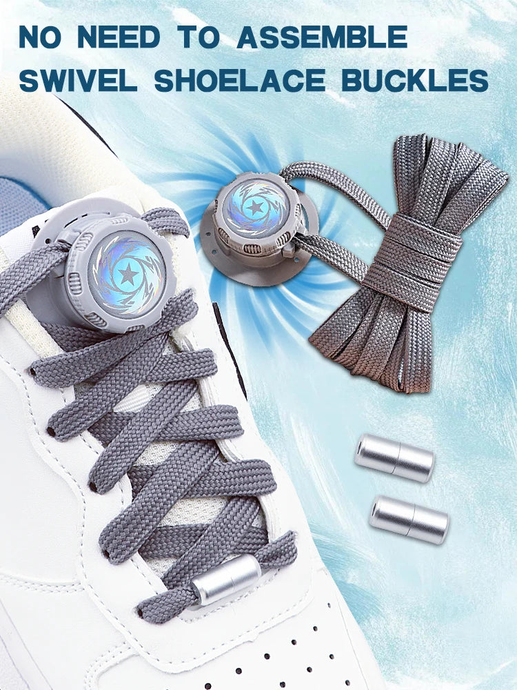 Automatic Flat No Tie Shoelaces with Swivel Buckle for Sneakers Adults Kids