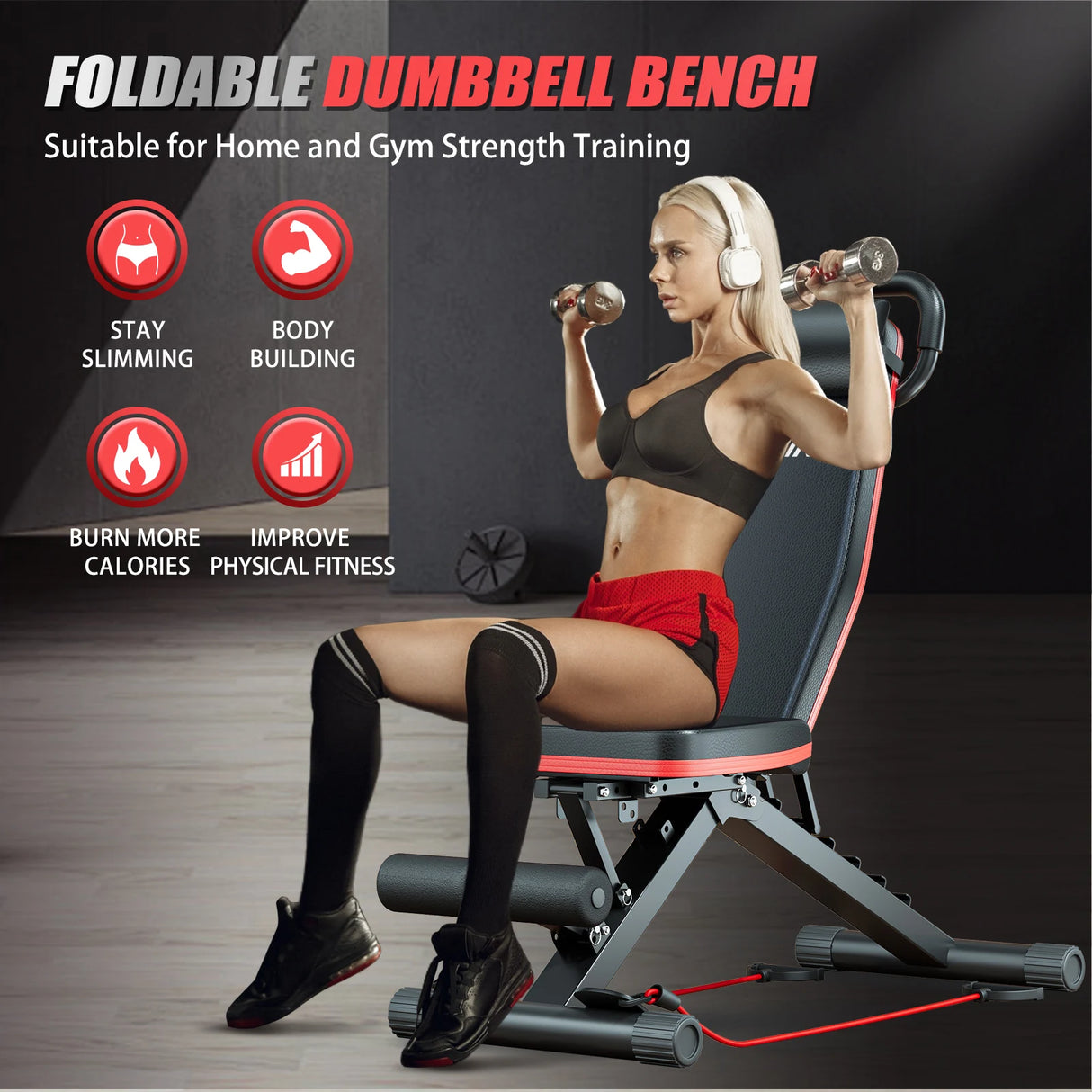 Foldable Dumbbell Bench with 6 Adjustable Levels, 1000 lbs Capacity