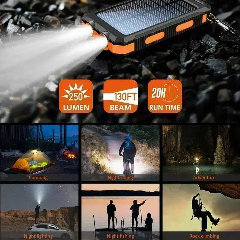 10000mAh Solar Power Bank with QC3.0 Fast Charge and Waterproof Design