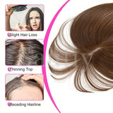 Gray Hair Toppers with Bangs for Women, Clip-in Human Hair, 5x9cm