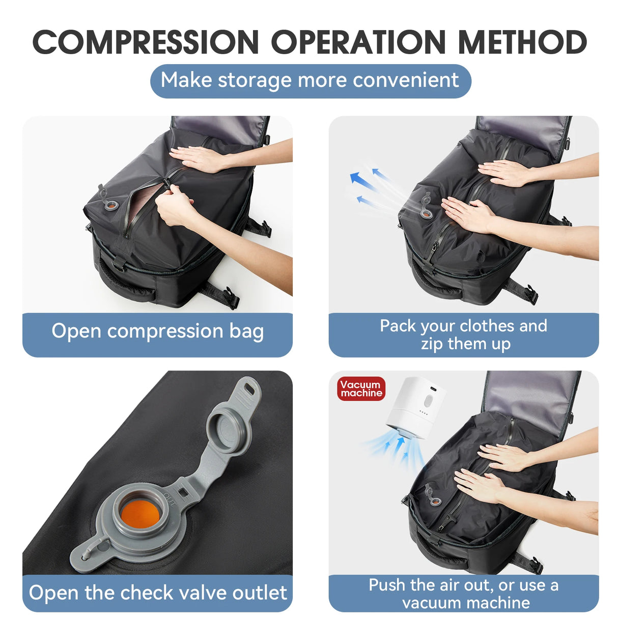 Large Capacity Vacuum Backpack for Travel, Business, and School Use