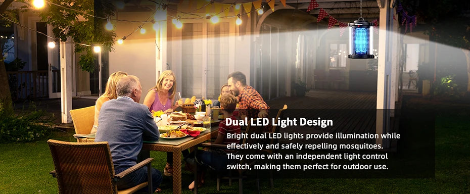 Minimoon Outdoor Mosquito Zapper with Dual LED Light, 15W Electric Trap