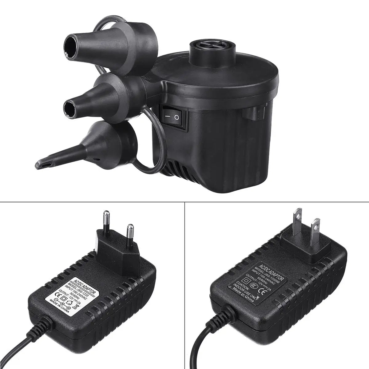 Portable Electric Air Pump 12V with 3 Nozzles for Inflatable Pools and More