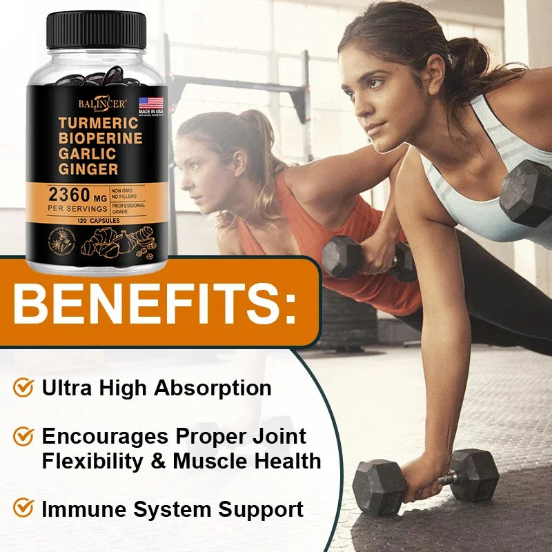 Turmeric Ginger Supplement with Curcumin and Black Pepper, 2360 Mg
