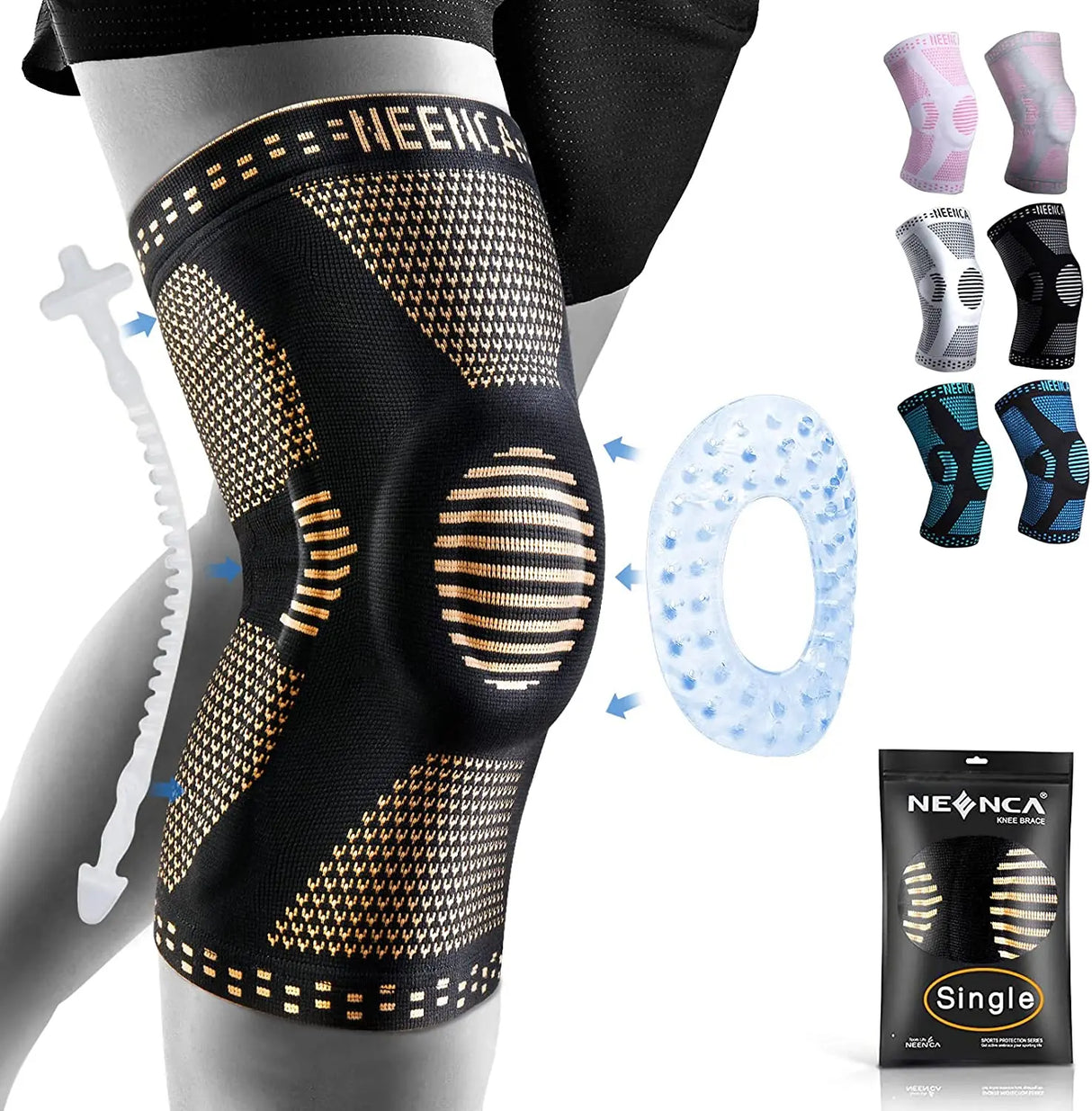 NEENCA Copper Knee Brace with Gel Pad & Stabilizers for Joint Support