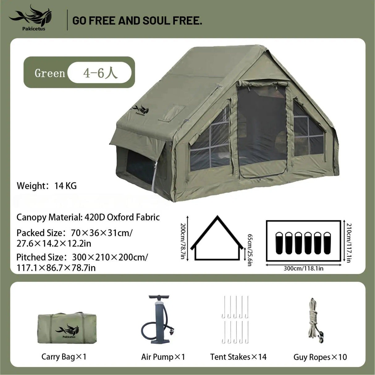 Inflatable Camping Tent for 4-8 Persons, Waterproof with Carry Bag