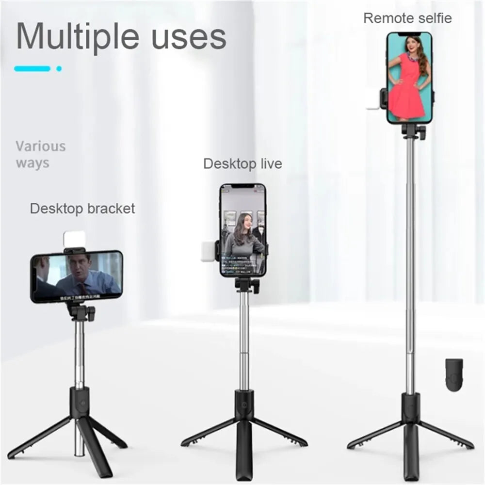 Portable Bluetooth Selfie Stick Tripod with Remote Shutter & Light