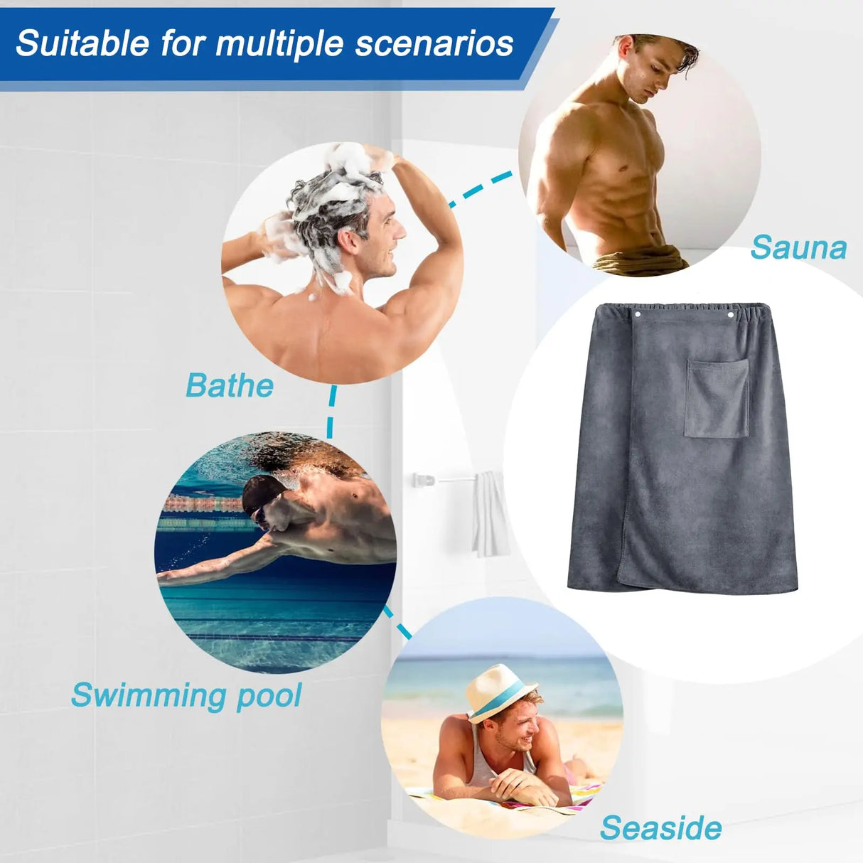 Men's Sauna Kilt Adjustable 70x140cm Quick-Dry Towel for Spa Gym