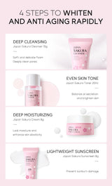Sakura Skin Care Set - Facial Cleanser, Cream, Serum, Toner - Moisturizing Kit