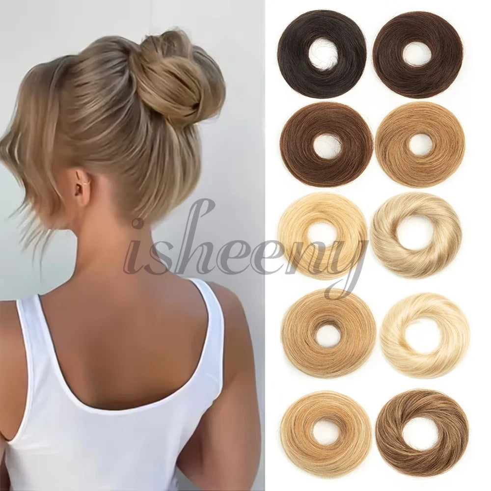 Messy Human Hair Buns Hairpieces in Natural Colors, 15g Each