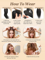 Human Hair Toppers with Clips for Volume and Length, 5x9cm Base