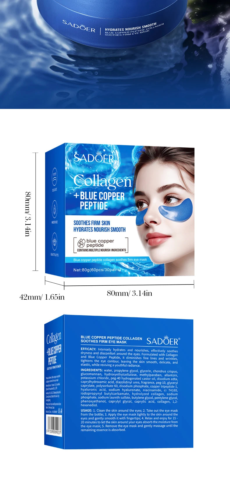 Collagen Eye Mask Caffeine Patches for Dark Circles - 10 Pairs