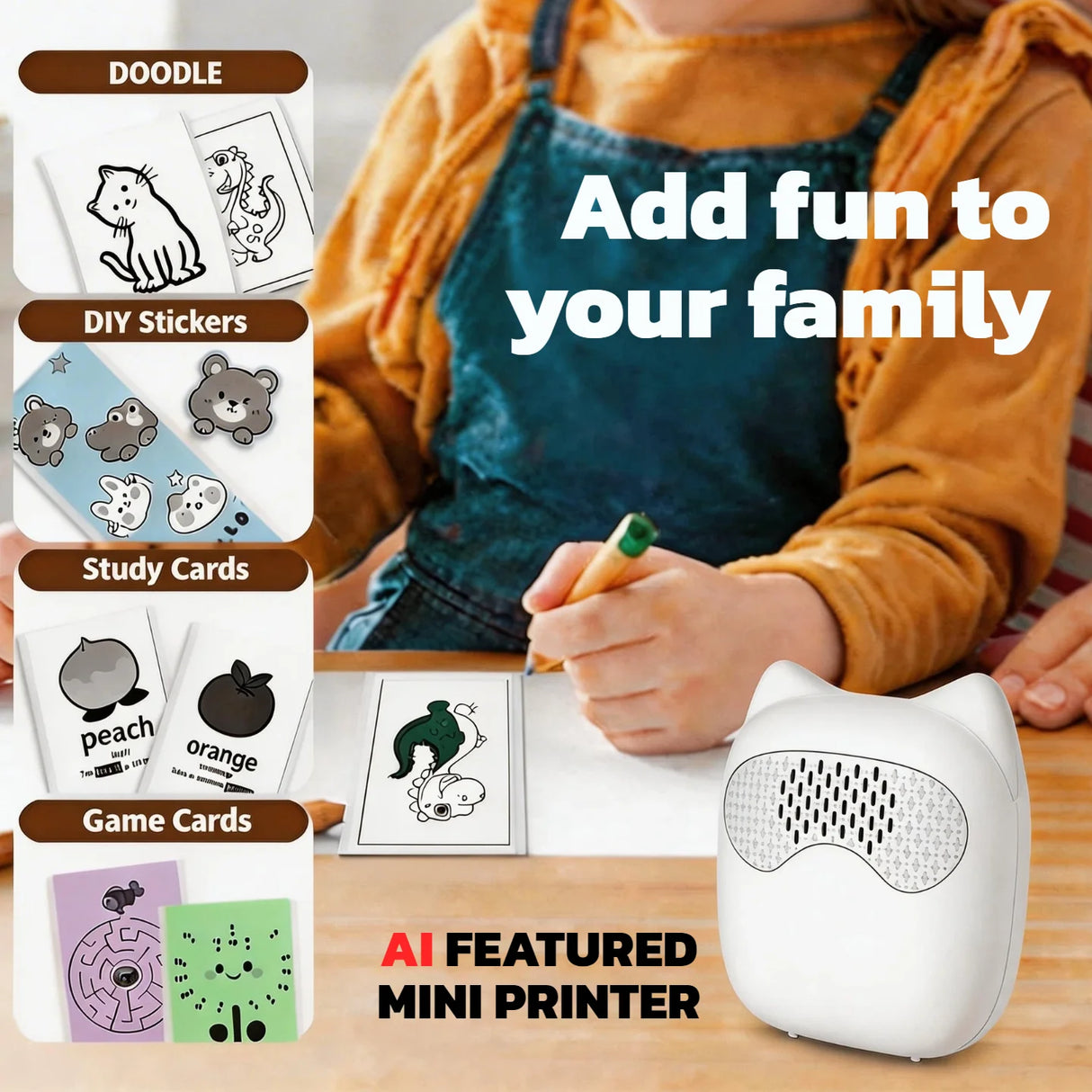 Wireless Bluetooth Mini Printer for iPhone and Android, Inkless Thermal Printing