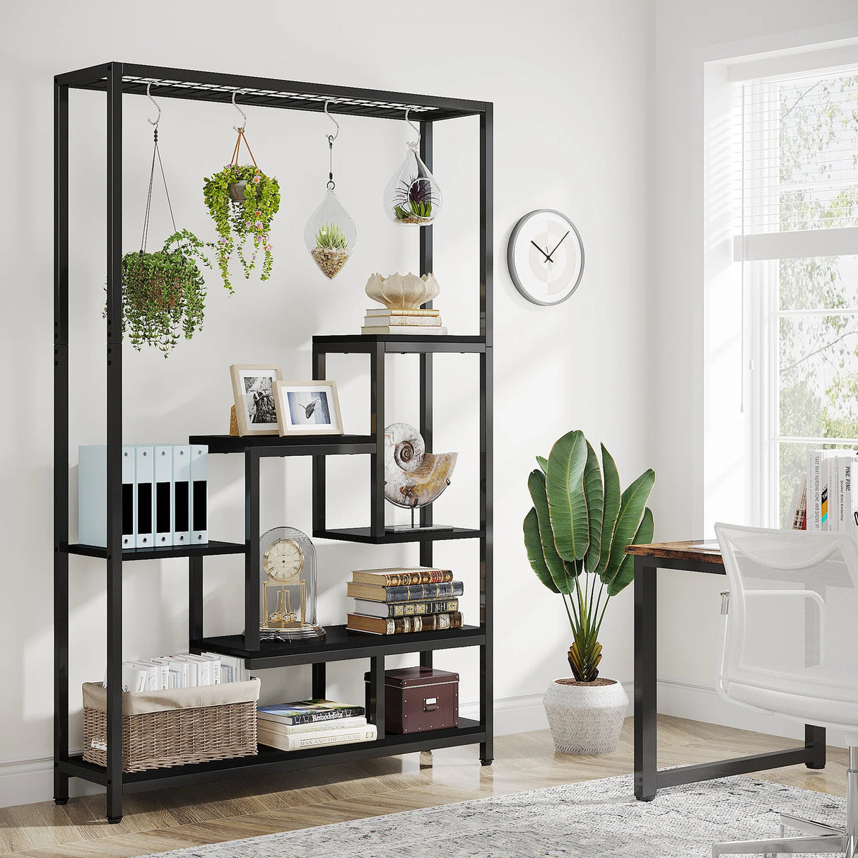 Tribesigns 5-Tier Tall Indoor Plant Stand with 10 Hanging Hooks, 70.9 Inches