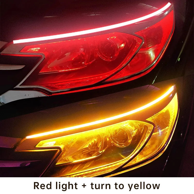 12V LED Guide Strip Headlight Bulbs - 2Pcs Sequential DRL Turn Signal Lights
