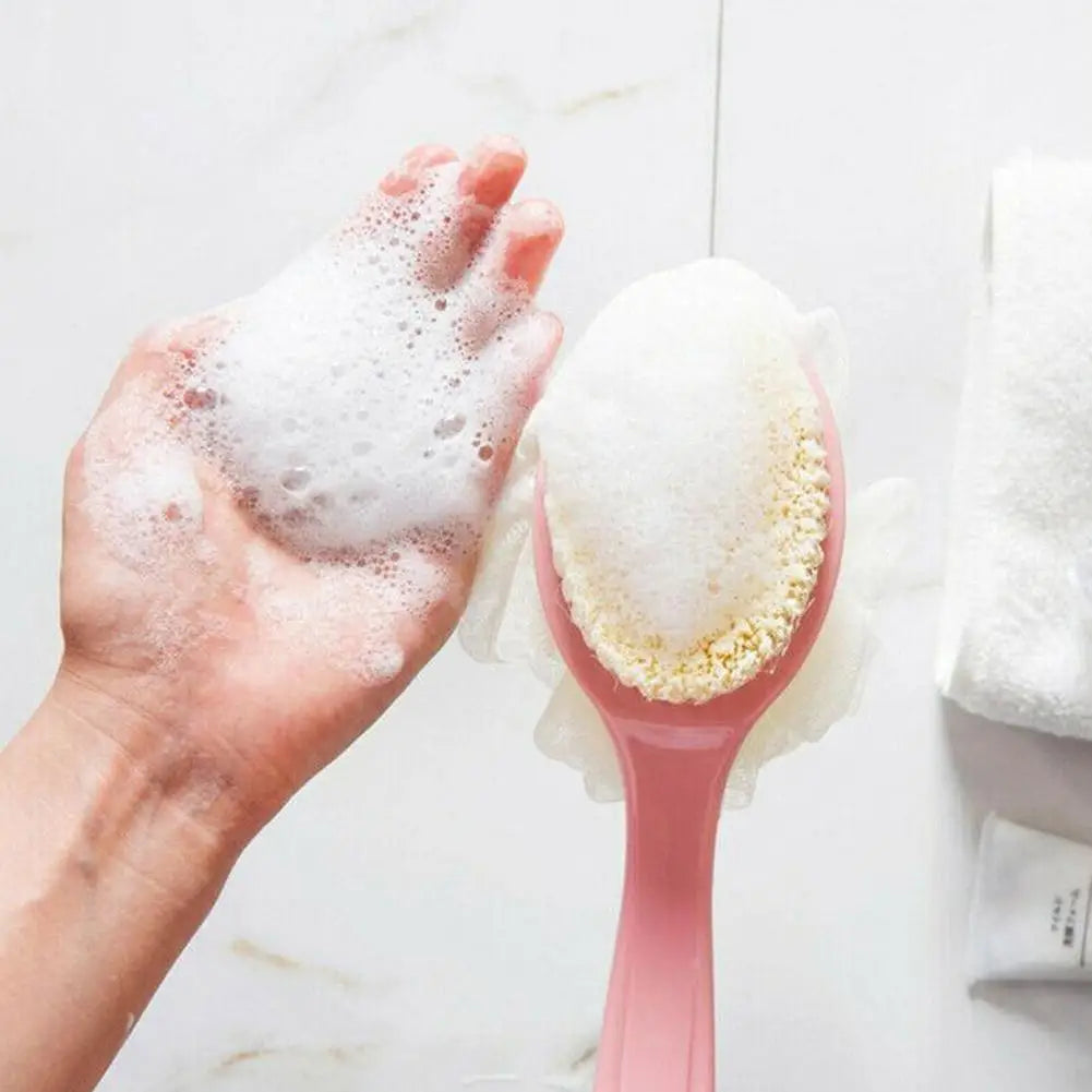 Two-Sided Silicone Shower Body Brush with Long Handle for Exfoliating