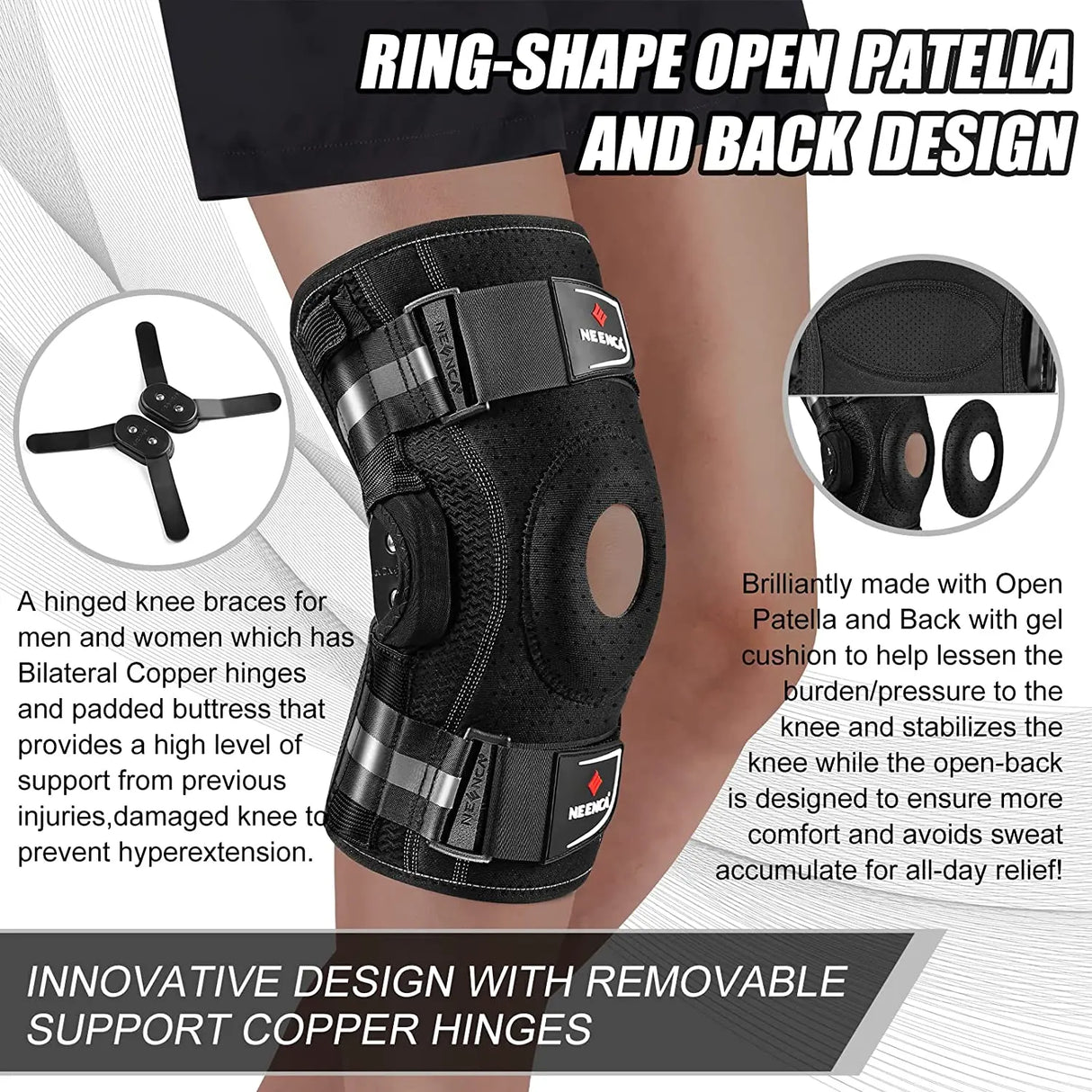 NEENCA Hinged Knee Brace with Side Stabilizers - Adjustable Support & Comfort