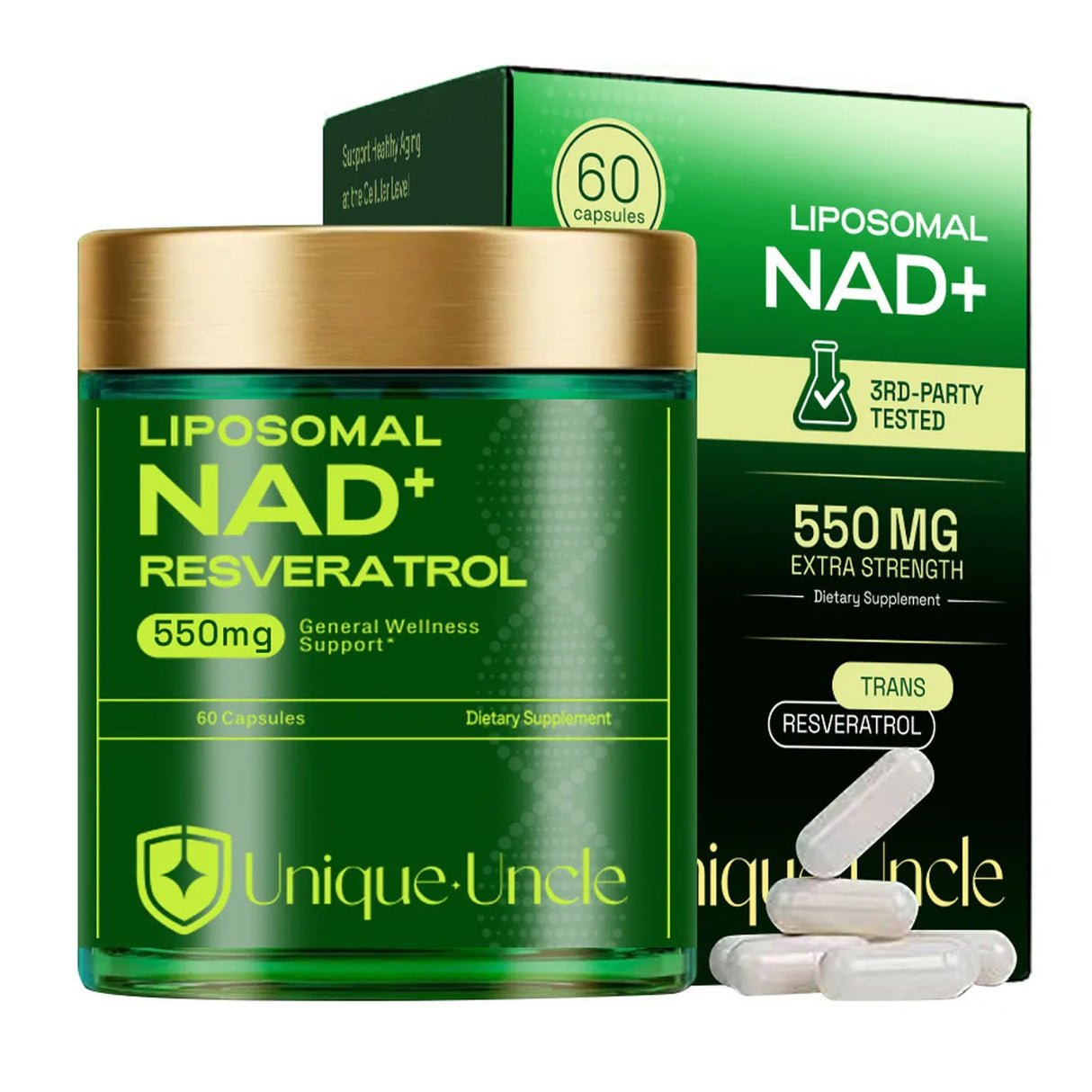 NAD Supplement 500mg - 60 Caps for Brain Function & Cellular Energy Support