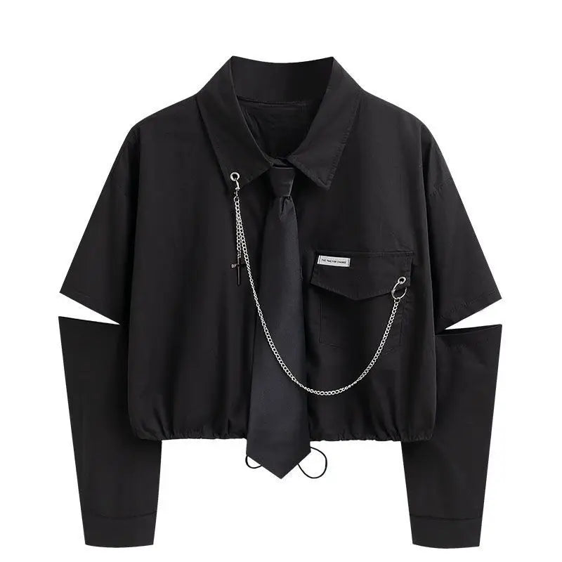 Gender Neutral High Waist Black Cargo & Cropped Shirt Set - Unisex Outfit