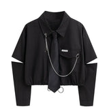 Gender Neutral High Waist Black Cargo & Cropped Shirt Set - Unisex Outfit