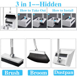 3-in-1 Long-Handled Broom and Dustpan Set for Home Office School Dorm