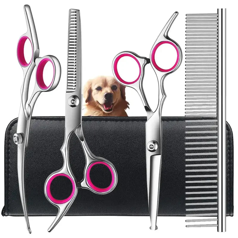 Pet Safe Scissors Set - 4pcs Stainless Steel Dog Grooming Shears