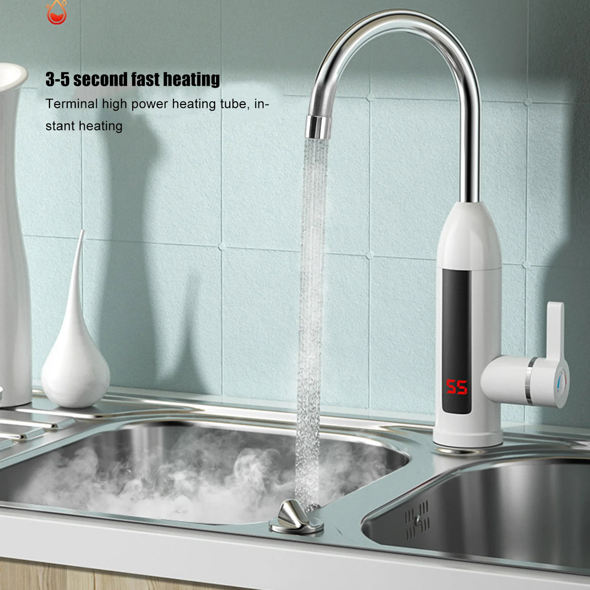 3000W Instant Water Heater Faucet 360° Rotatable Kitchen Tap for Home