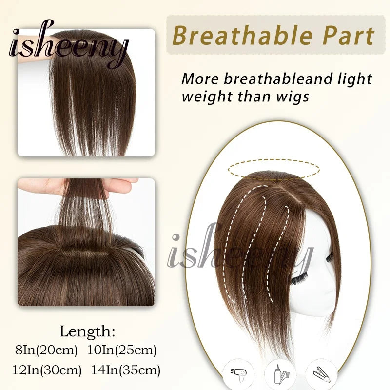 Remy Human Hair Topper 10 Inch with Breathable Base, 3 Clips, 7x11cm