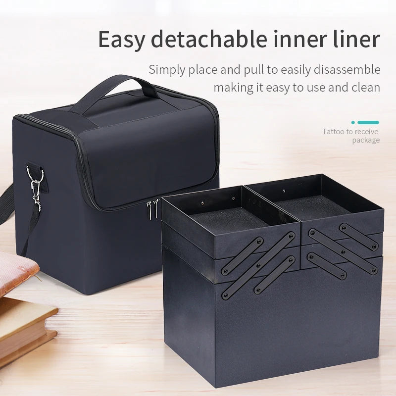 Large Makeup Train Case 4 Tier Organizer Bag for Women Travel Storage
