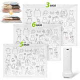 14Pcs Air Vacuum Bags with Rechargeable Pump for Clothes and Bedding