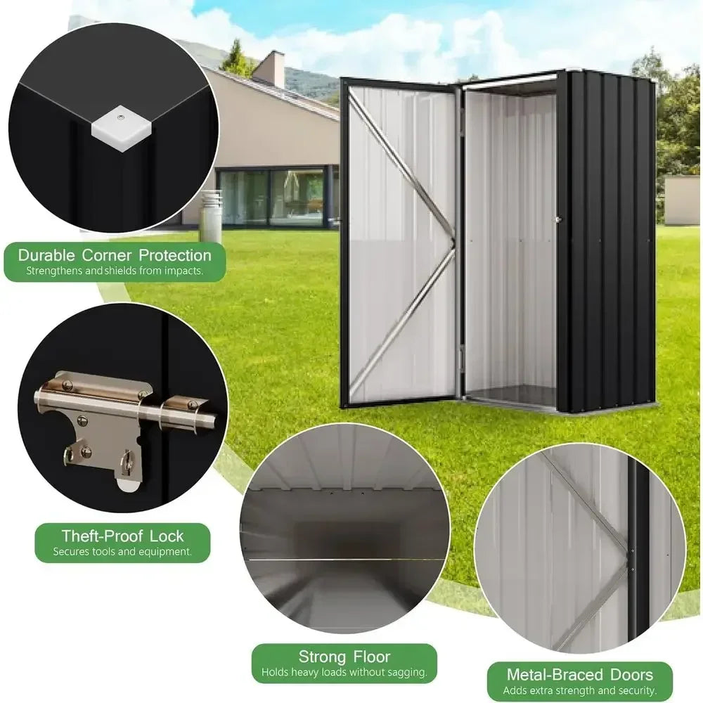Lockable Metal Storage Shed 22-Foot Outdoor Tool Cabinet, Black