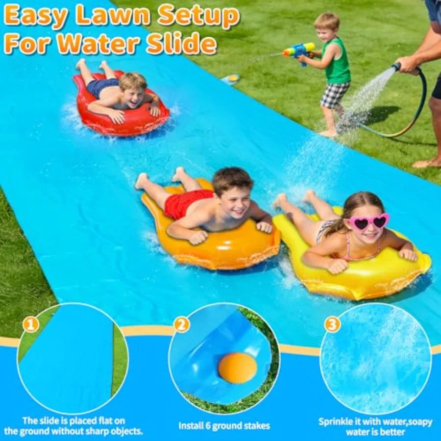 Extra Long Heavy Duty Lawn Water Slide with 3 Bodyboards